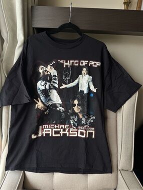 Michael Jackson RARE'The King of Pop' Black Double Sided Memorial Memory Tee 2XL